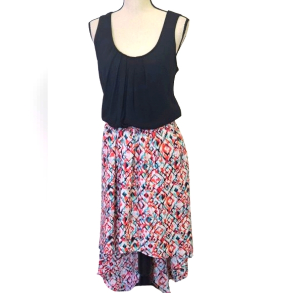 Rock 47 by Wrangler Black Multi-Color Print Sleeveless High Low Dress, X-Large - Picture 12 of 14